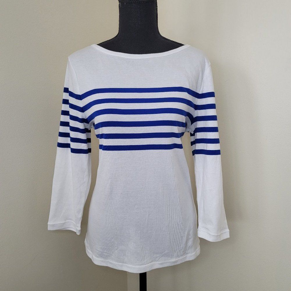 ELAN Womens Blue Stretch Long Sleeve Boat Neck Top